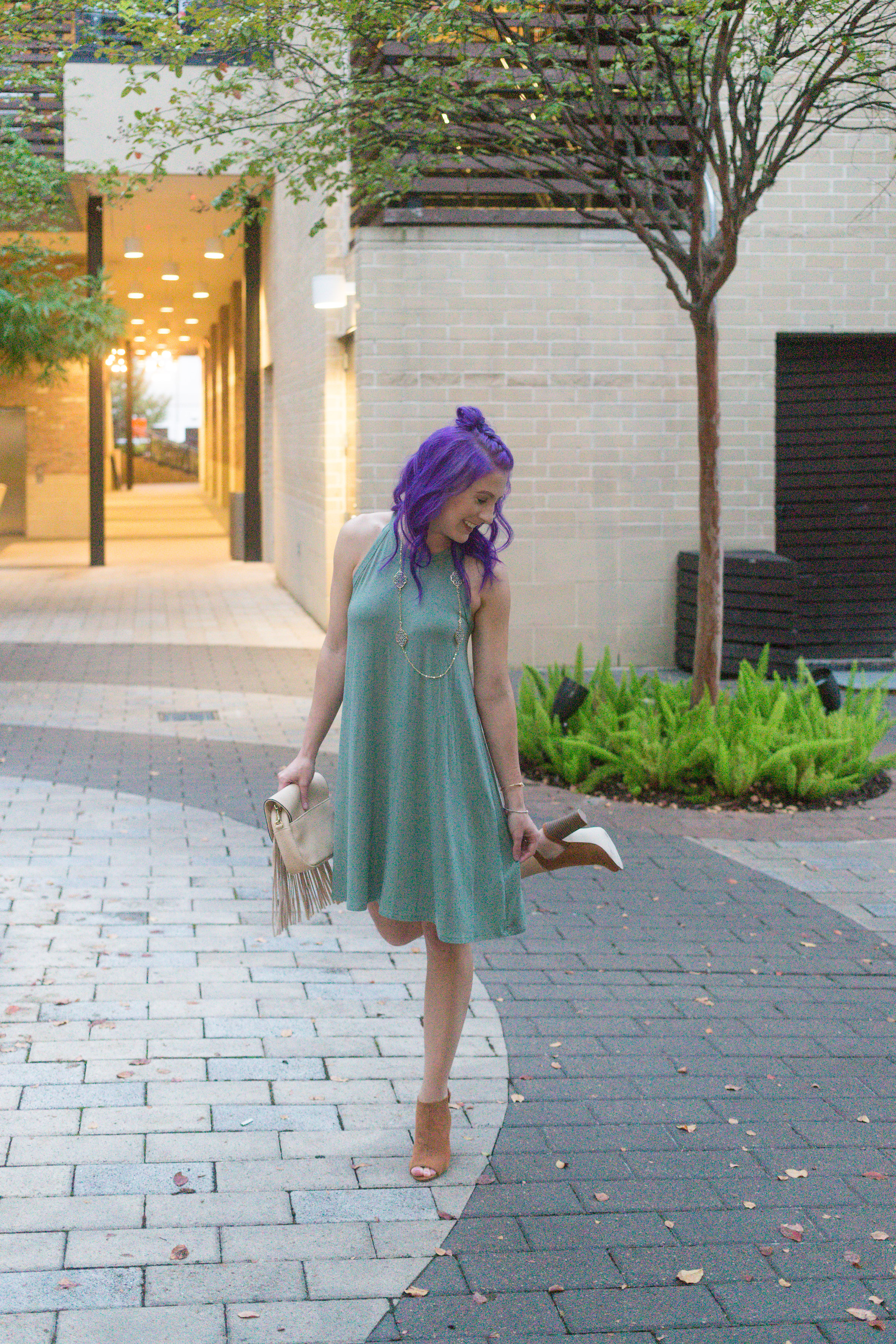 Fashion Blogger, Style Blogger, Houston Blogger, Fall Style, Booties, Fringe, Purple Hair, City Centre, Francescas