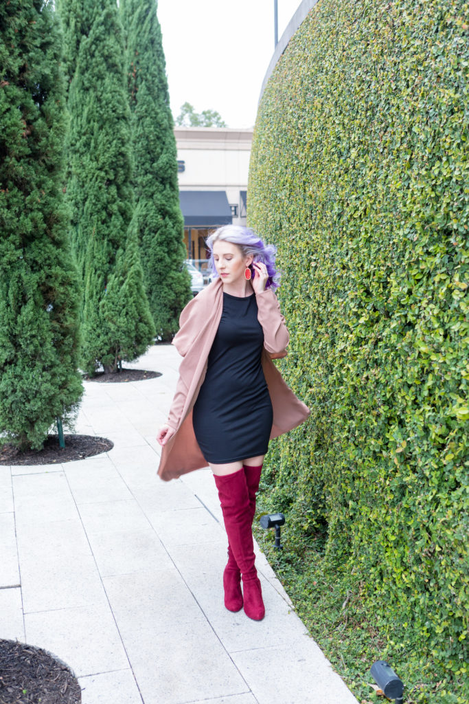 fashion blogger, style blogger, style blog, lulus, shein, over the boots, OTK boots, pravana, purple hair, houston photographer