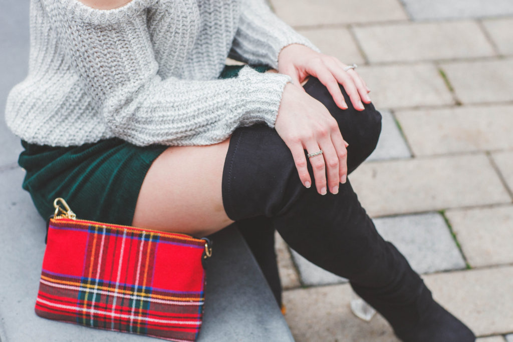 Christmas, Christmas outfit, Charming Charlie, Plaid, women's fashion, style, pravana vivids, houston photographer, over the knee boot, 