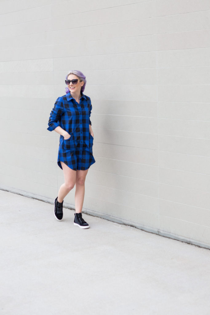 style blogger, fashion blogger, style blog, steve madden, velvet sneaker, houston photographer, shirt dress, plaid dress, sunglasses