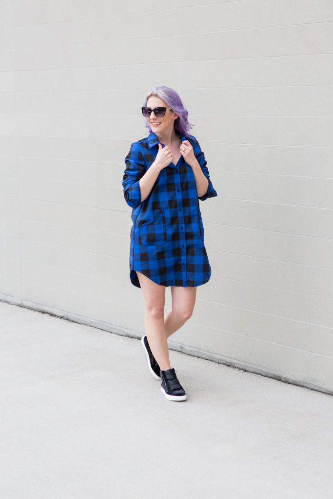 style blogger, fashion blogger, style blog, steve madden, velvet sneaker, houston photographer, shirt dress, plaid dress, sunglasses