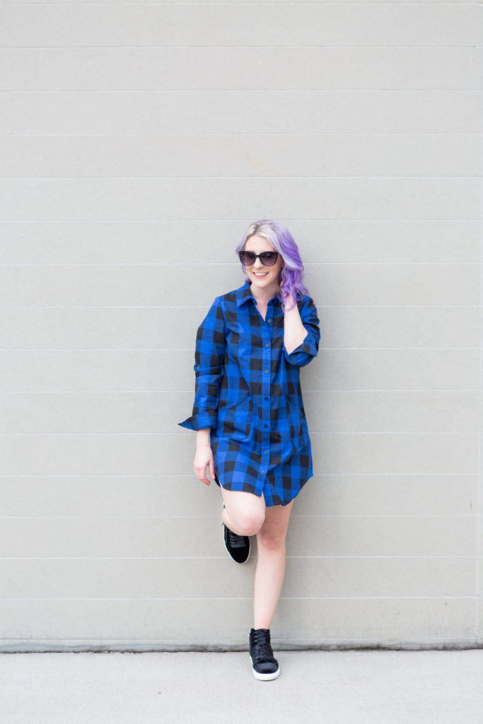 style blogger, fashion blogger, style blog, steve madden, velvet sneaker, houston photographer, shirt dress, plaid dress, sunglasses