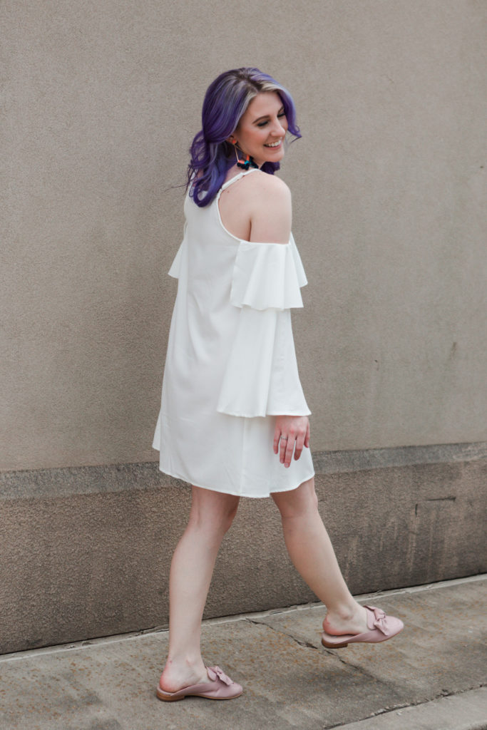 houston blogger, style blog, fashion blogger, lifestyle blog, shein, pravana, bauble bar, bp, nordstrom, gracefully sassy, spring fashion, white ruffle dress, bow loafers, houston photographer