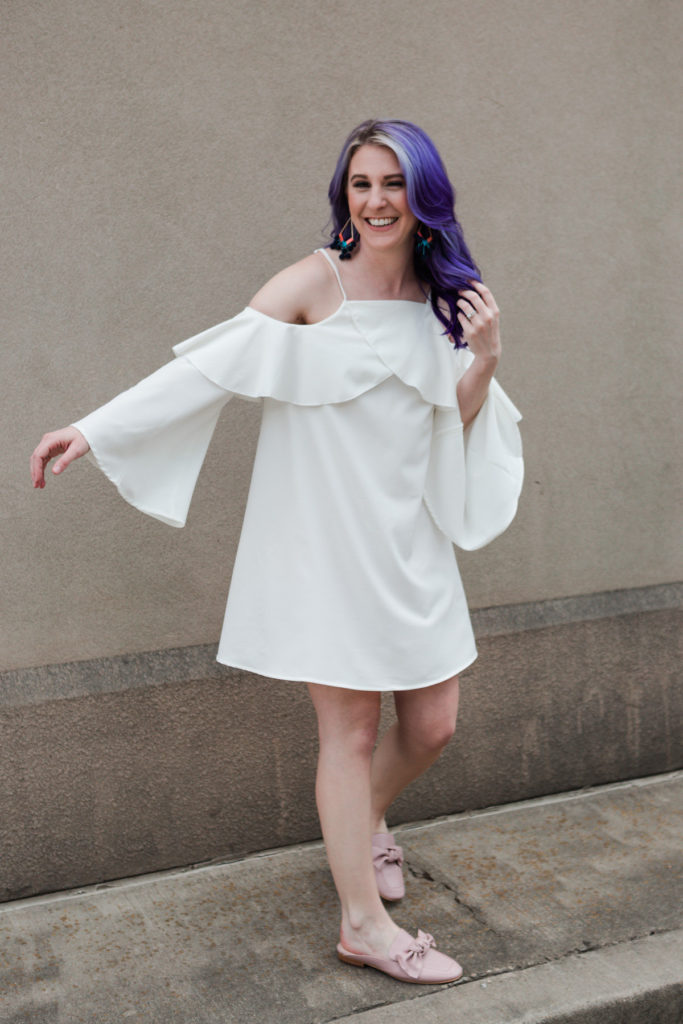 houston blogger, style blog, fashion blogger, lifestyle blog, shein, pravana, bauble bar, bp, nordstrom, gracefully sassy, spring fashion, white ruffle dress, bow loafers, houston photographer