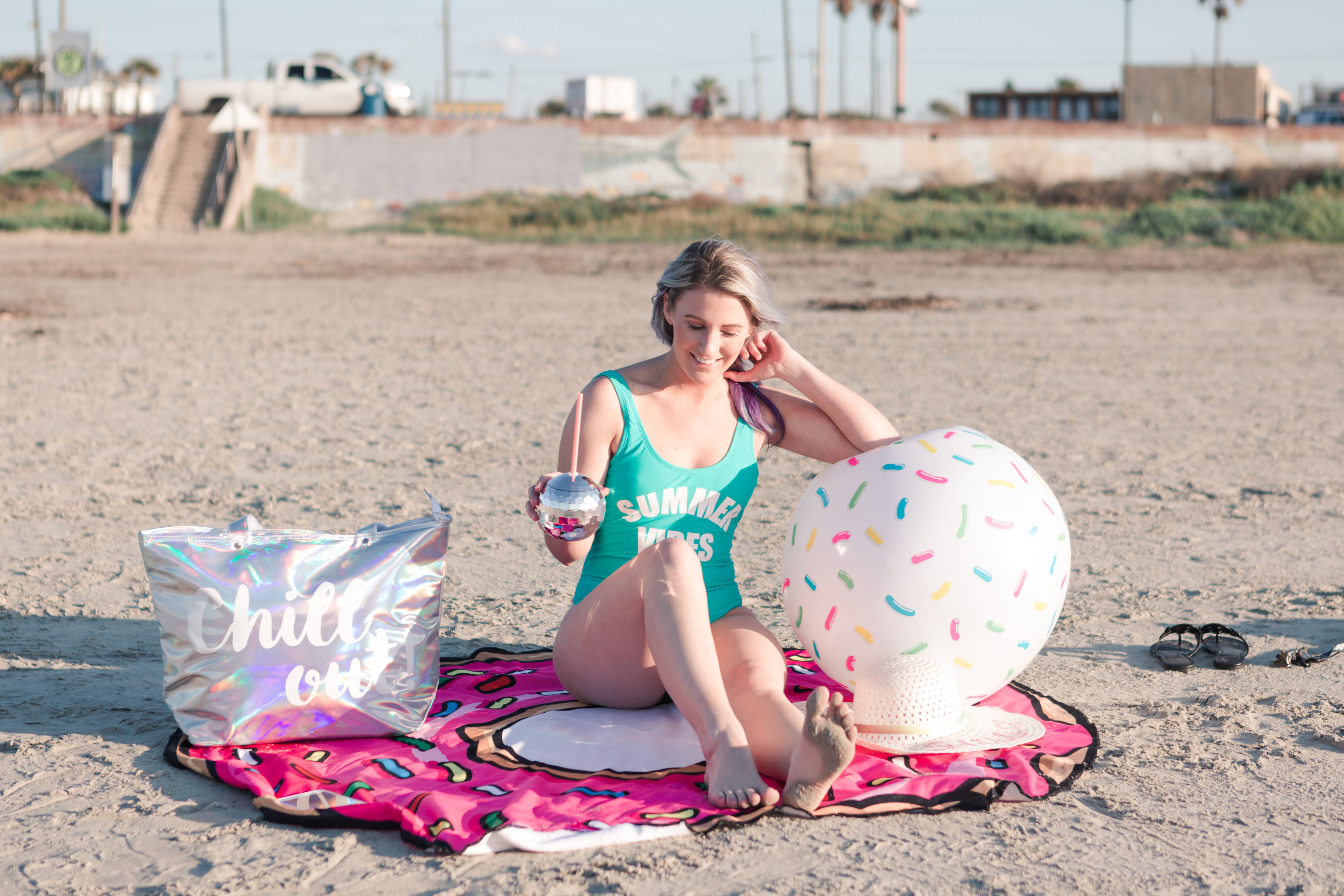 beach day, macy's, one piece swimsuit, sequin hat, coppertone sunscreen, francescas, insulated tote, houston photographer, houston blogger