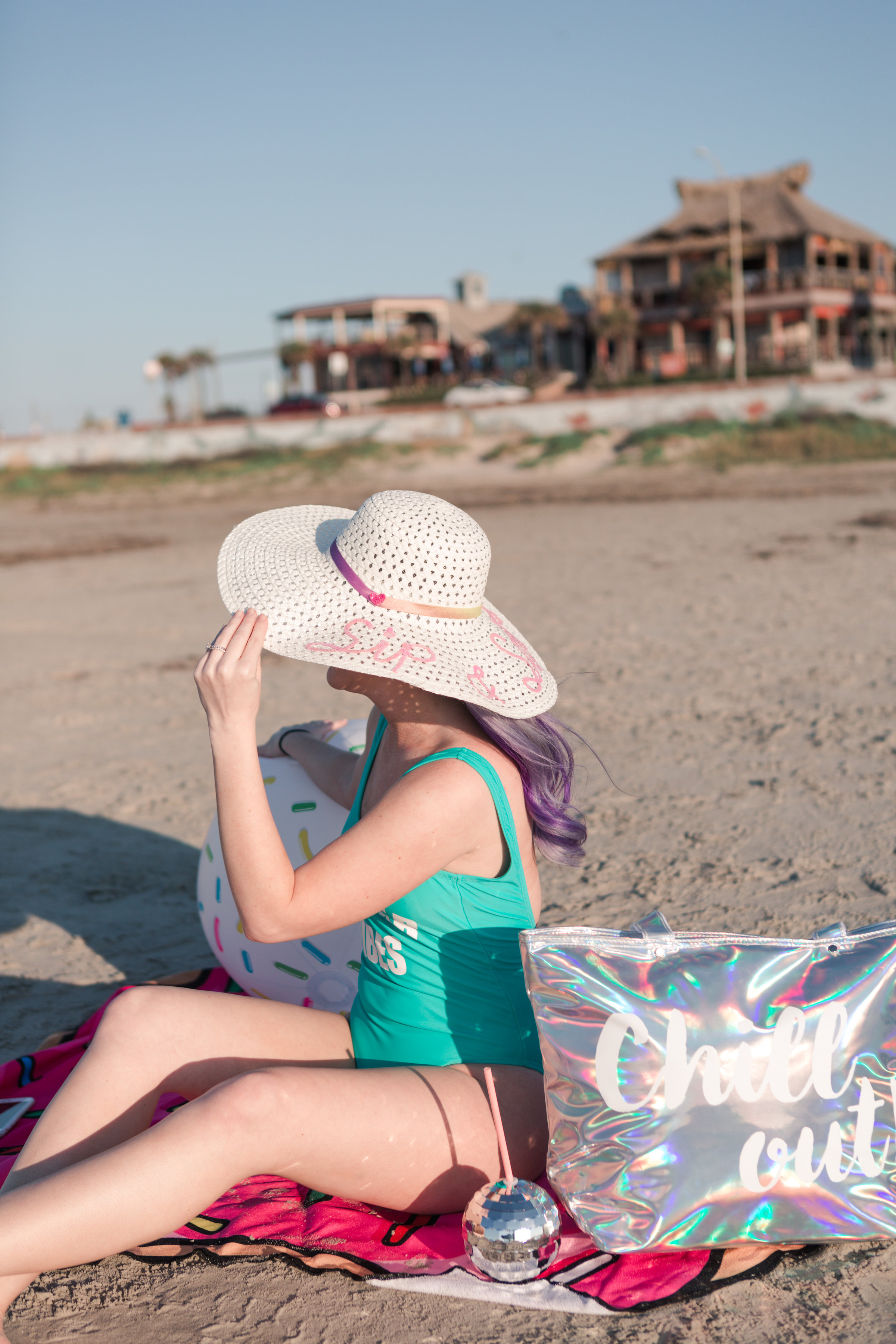 beach day, macy's, one piece swimsuit, sequin hat, coppertone sunscreen, francescas, insulated tote, houston photographer, houston blogger