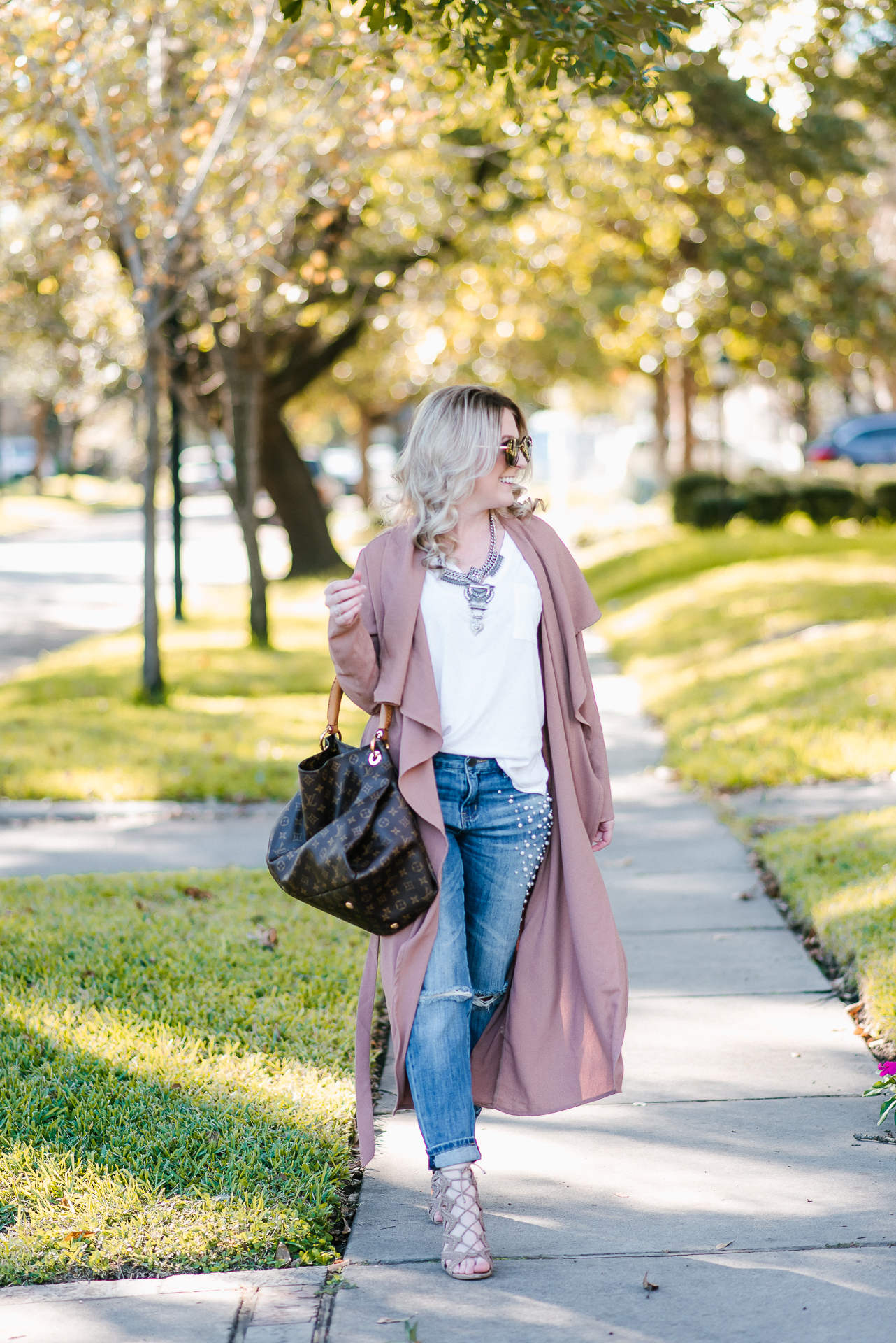 Fall Staples & Pearl Embellished Jeans by Houston fashion blogger Gracefully Sassy