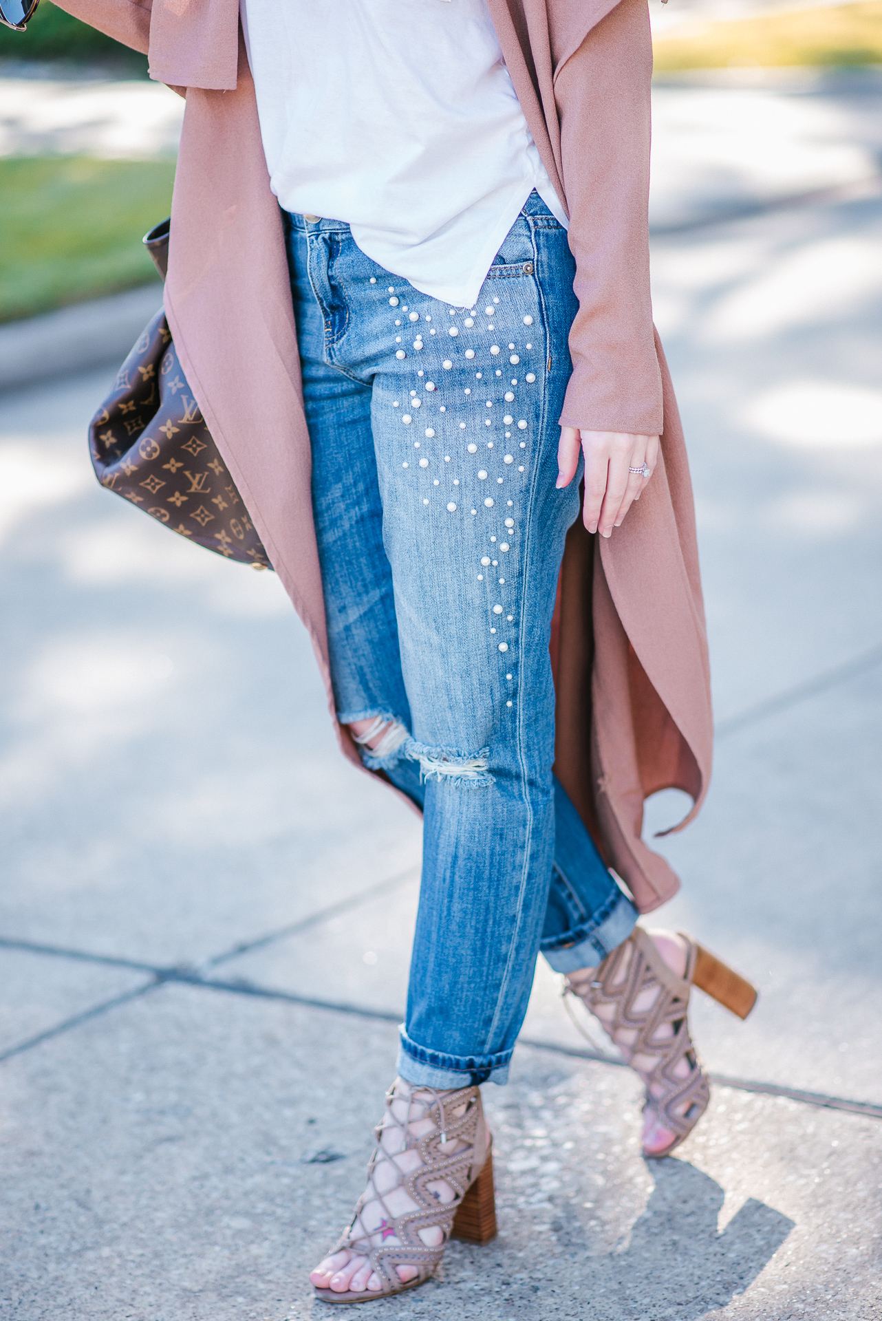 Fall Staples & Pearl Embellished Jeans by Houston fashion blogger Gracefully Sassy