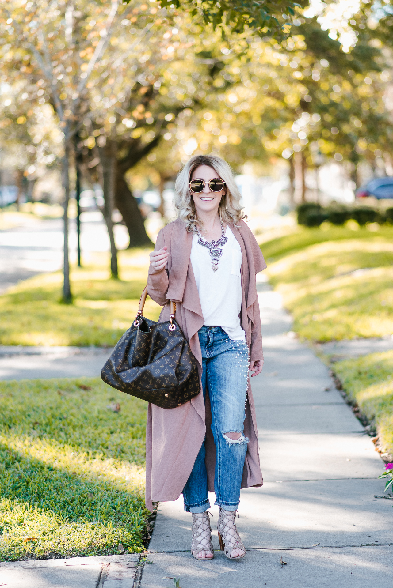 Fall Staples & Pearl Embellished Jeans by Houston fashion blogger Gracefully Sassy