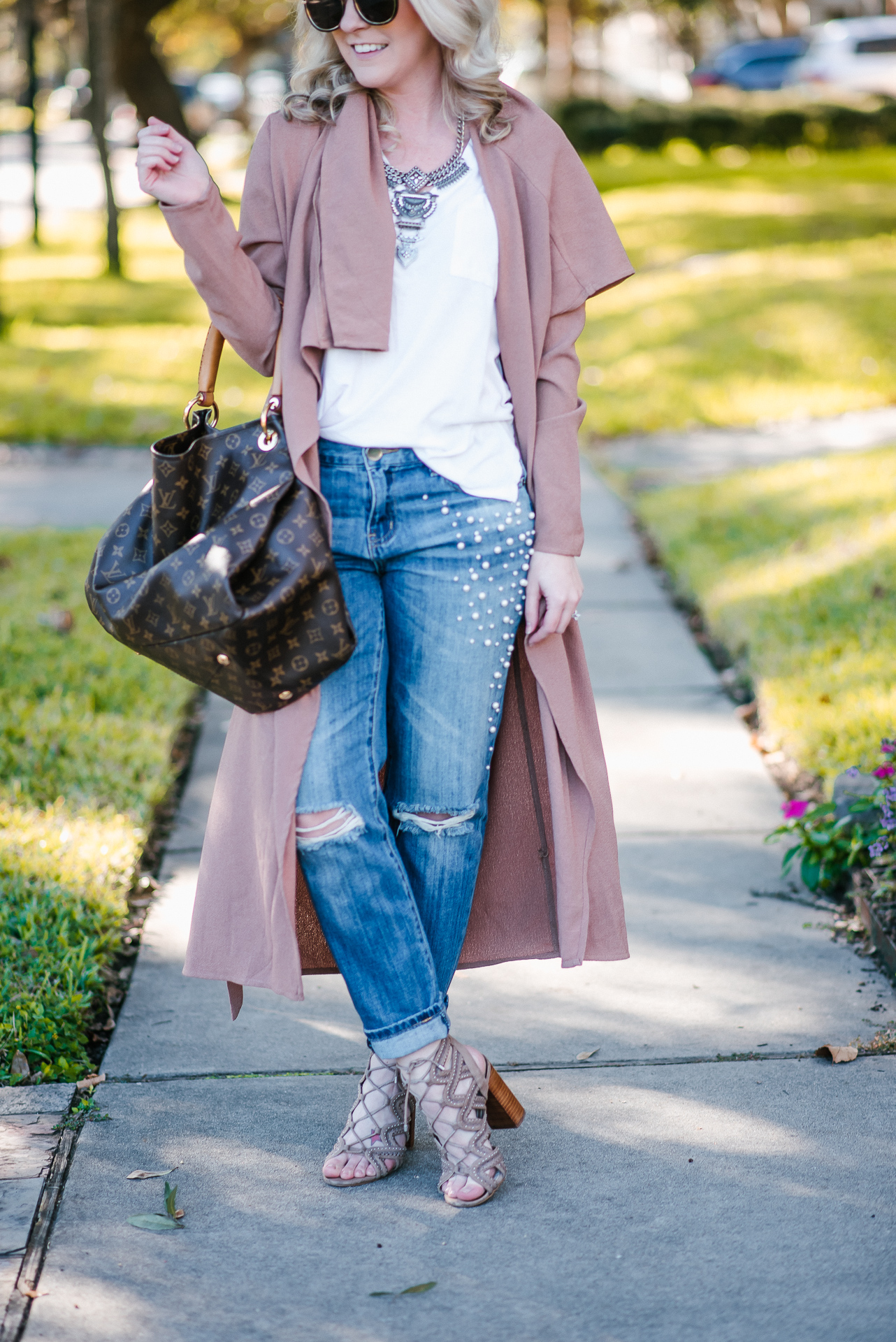 Fall Staples & Pearl Embellished Jeans by Houston fashion blogger Gracefully Sassy