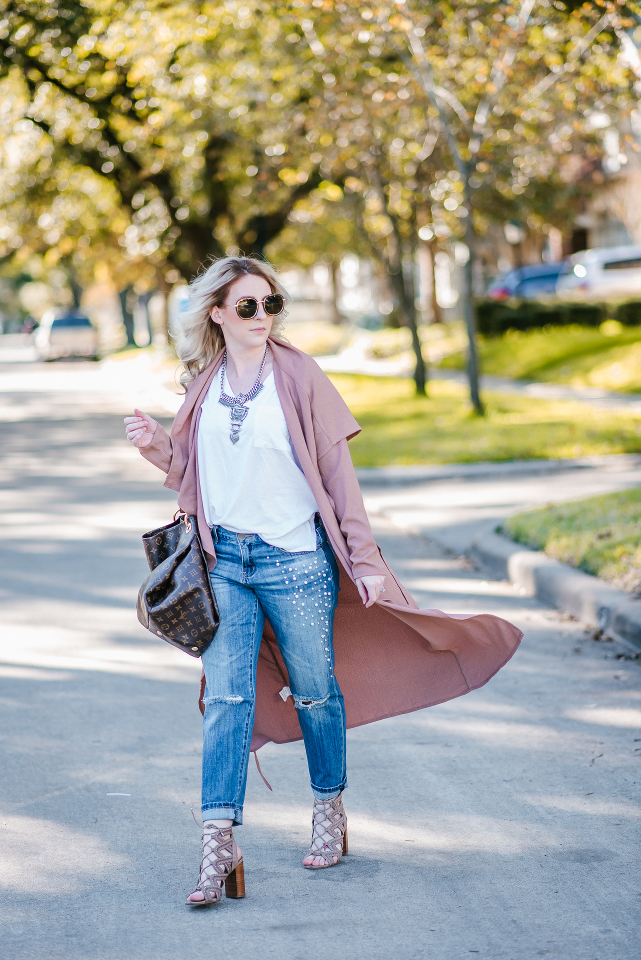 Fall Staples & Pearl Embellished Jeans by Houston fashion blogger Gracefully Sassy