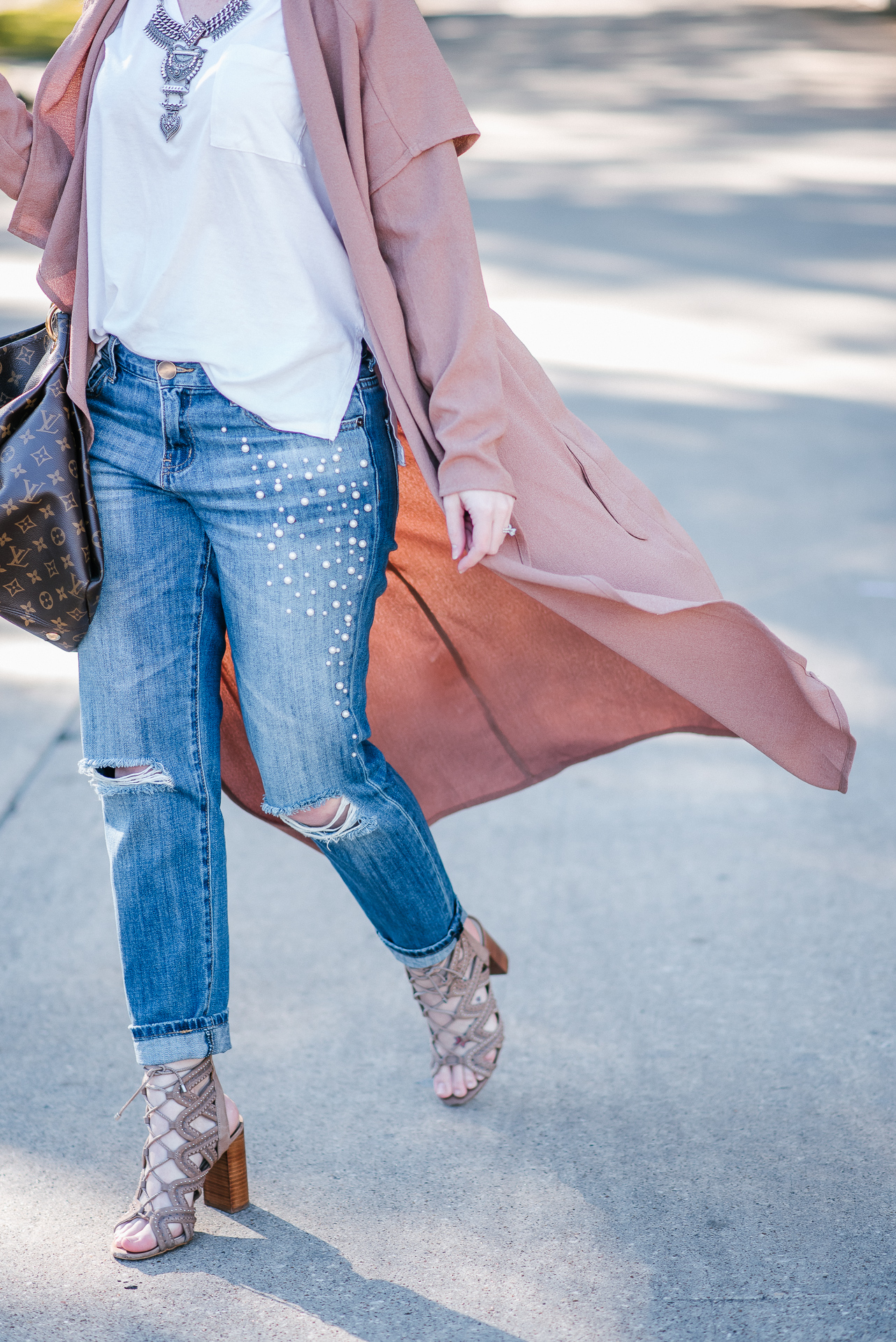 Fall Staples & Pearl Embellished Jeans by Houston fashion blogger Gracefully Sassy