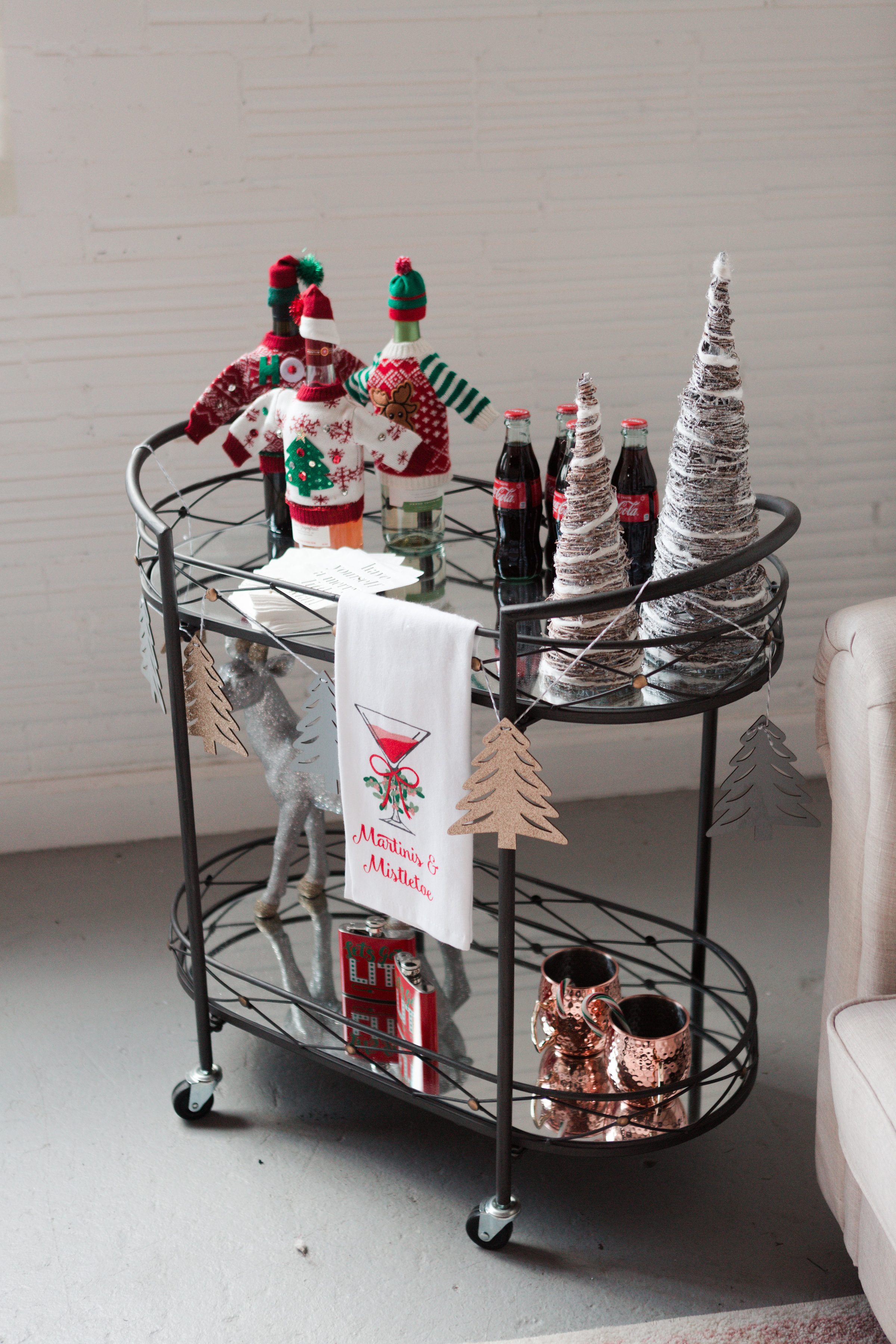 bar cart, holiday bar cart, christmas bar cart