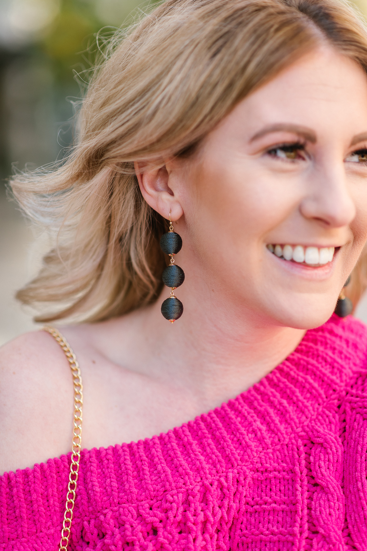 bauble bar earrings, crochet sweater