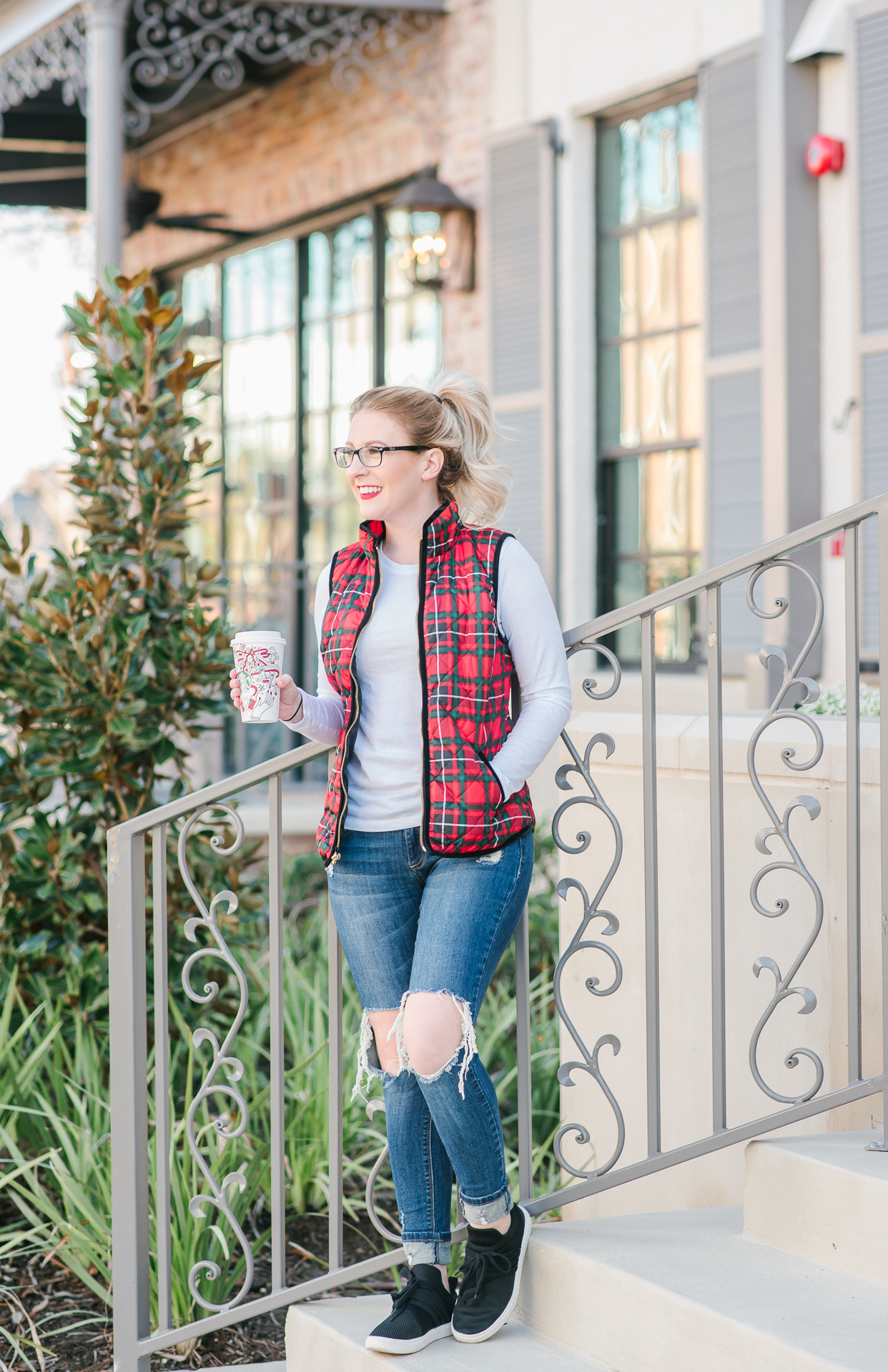 red plaid vest, red and green vest, womens vest